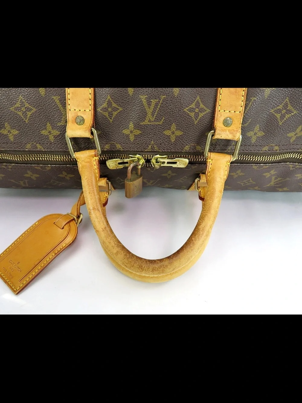 Louis Vuitton Brown Monogram Duffel Bag with Tan Trim